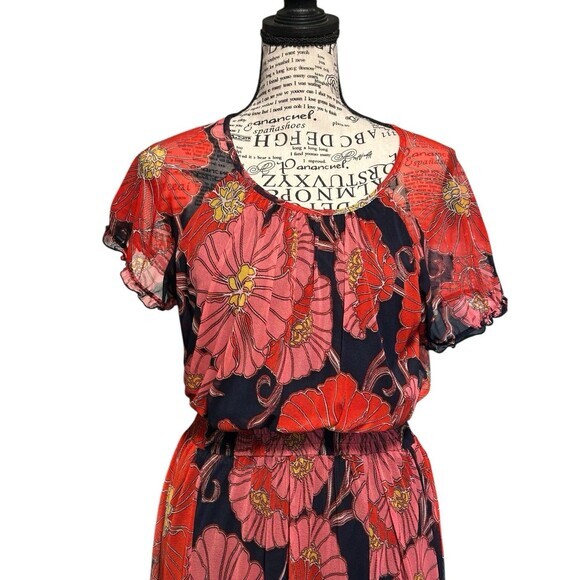 Kate And Lily Floral Midi Dress Size 8 Elastic Waist Short Sleeves Cocktail City - Picture 4 of 7